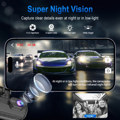 Dash Cam 3-Channel Front Inside Rear – 1080P 170° Wide Angle WiFi Night Vision Loop Recording G-Sensor with 2" IPS Screen & 32GB Card