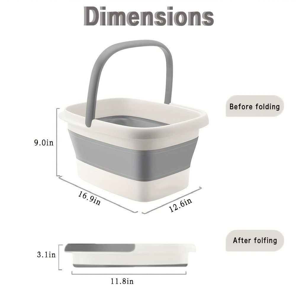 Foldable Foot Bath Bucket 3.96 Gallon Collapsible Portable Pedicure Basin with Sturdy Handle – Space-Saving Foot Soak Tub for Home Salon Travel Available in Grey Green Pink Yellow