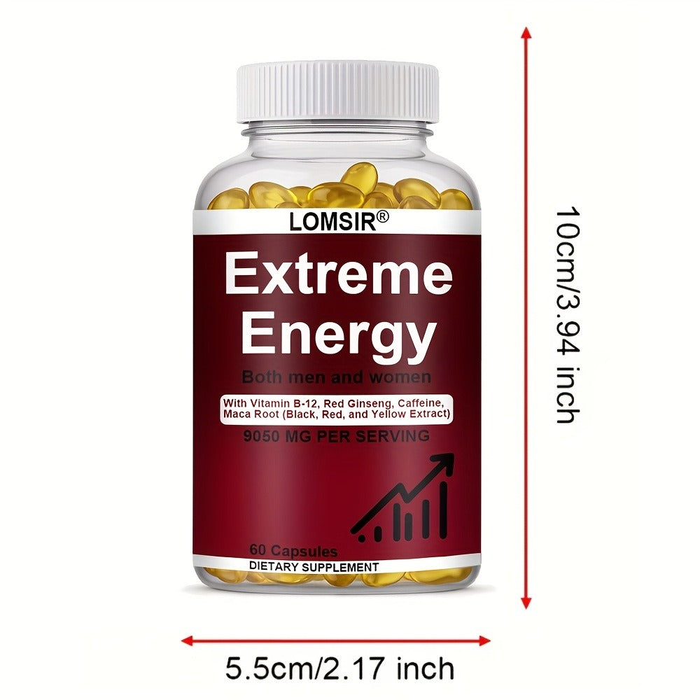 Red Ginseng Energy Capsules 9050mg with Maca & Saw Palmetto – Everyday Vitality & Stamina Supplement for Men & Women | Natural Energy Booster Softgels | 60 Count