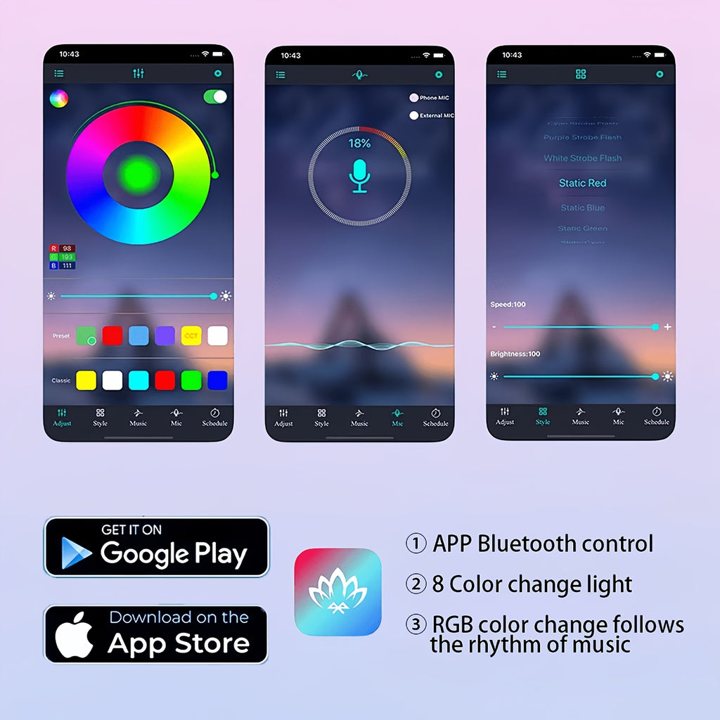 RGB Car Interior Bluetooth USB Light Strip with Wireless Remote And APP Control, 4pcs Dashboard Foot Mood Light Kit, Music Mode, Suitable for Vehicle Interior, SUV, Truck