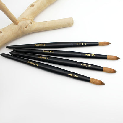 Kolinsky Nail Brush Round Head for Acrylic Extensions – Professional Black Wooden Handle Nail Art Brush with Genuine Kolinsky Hair Bristles, Sizes #8 #10 #12 #14 #16 #18 for Salon & Home Manicure Women
