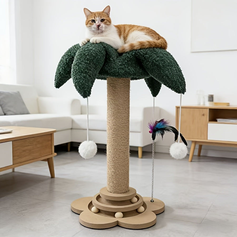 Cat Scratching Post Sisal Vertical Clown Hat Design, Wear-Resistant Cat Scratch Board with Cat Climbing Frame & Teaser Toy, Fun Shaped Cat Scratcher for Indoor Cats, Millet & Turtle Shape, Green