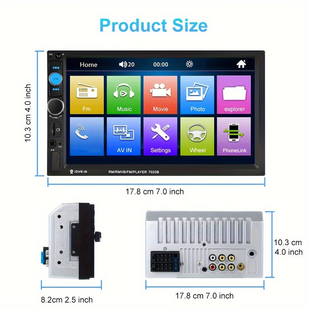 HIKITY Double Din Car Stereo Featuring a 7-Inch Touch Screen, Compatible with AUX/USB/TF Card/Mirror Link/Steering Wheel Control, Plus an Optional Backup Camera, Without Battery