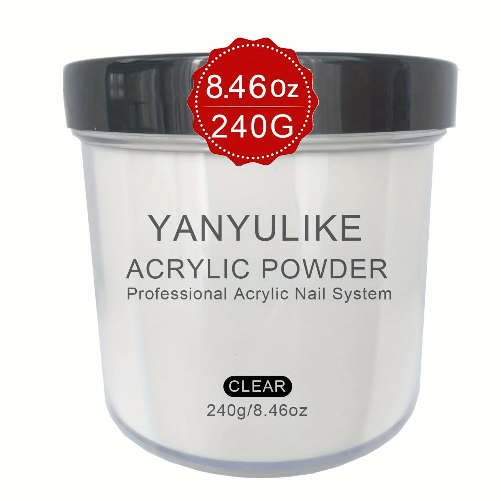 Acrylic Nail Powder 8oz Professional Clear Pink Nude White Fast Set No Lamp Required for Nail Extensions 3D Nail Art Carving Salon Quality Bulk Powder for Beginners Techs