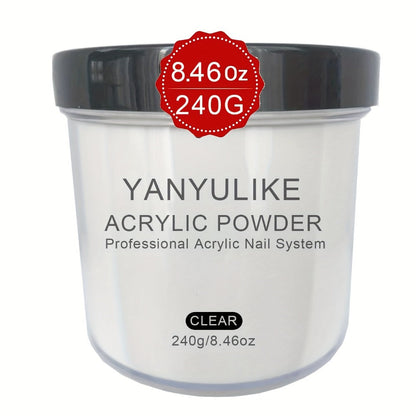 Acrylic Nail Powder 8oz Professional Clear Pink Nude White Fast Set No Lamp Required for Nail Extensions 3D Nail Art Carving Salon Quality Bulk Powder for Beginners Techs