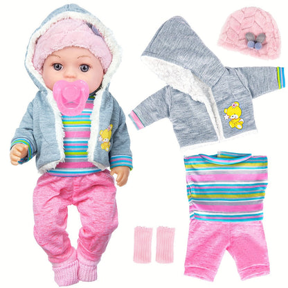 Winter Outfit Baby Doll Set 12 Inch Plush Coat Movable Limbs Clothes Socks Pacifier Bottle Utensils Nurturing Play Gift for Girls Kids Ages 3+ Birthday Christmas Holiday