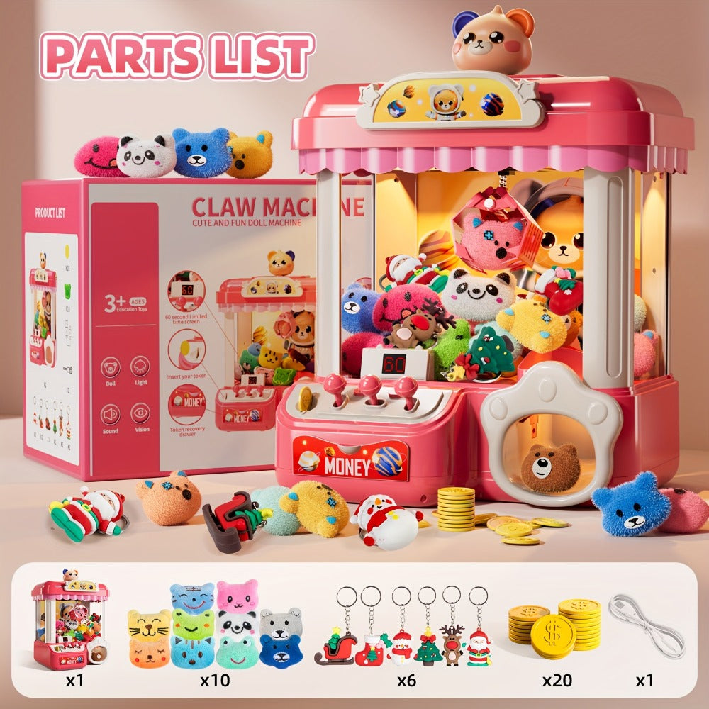 Mini Claw Machine for Kids with Lights Music Pink – Large 16.9" Arcade Claw Toy with 20 Coins 16 Plush Dolls USB Cable, Fun Birthday Christmas Gift for Girls Boys Ages 3 6 8 10+