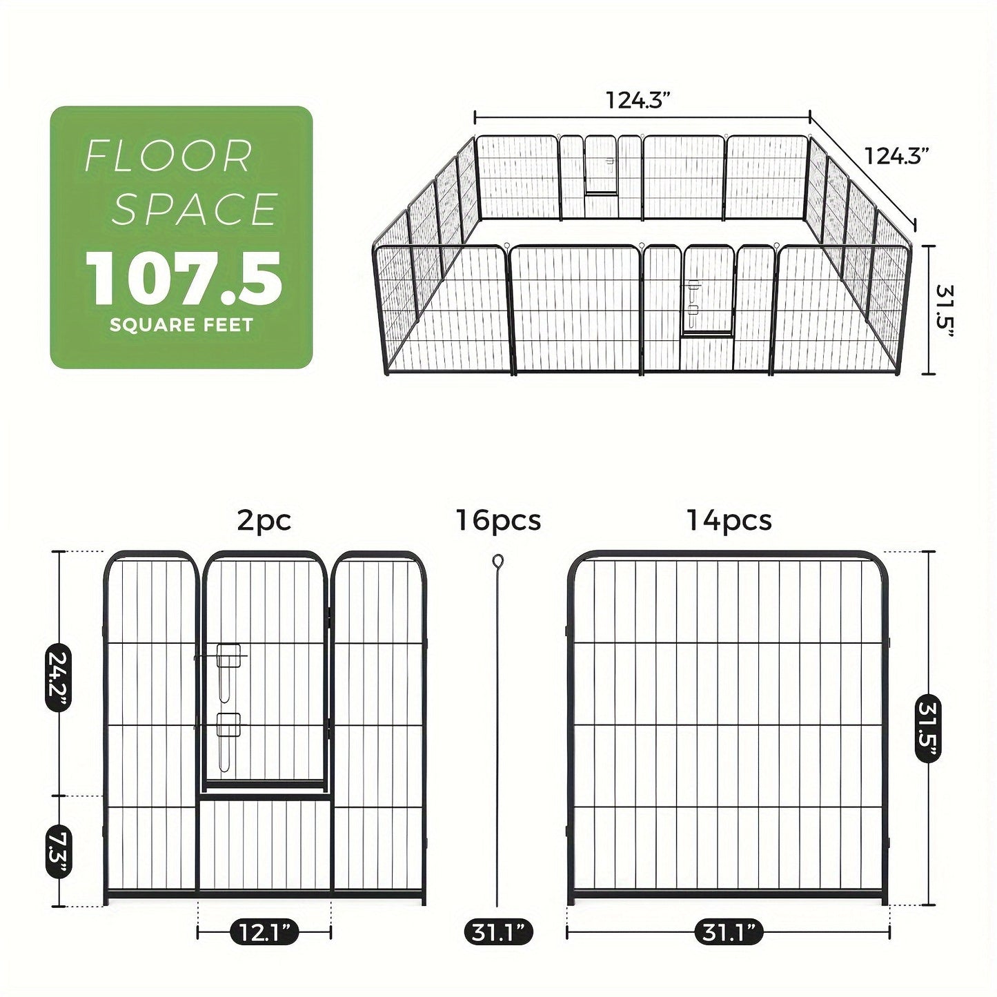 Metal Dog Playpen with Door DIY 8 or 16 Panel Foldable Pet Pen for Small Medium Large Dogs Puppies Easy Assemble Indoor Outdoor Use 24 32 40 Inch Height