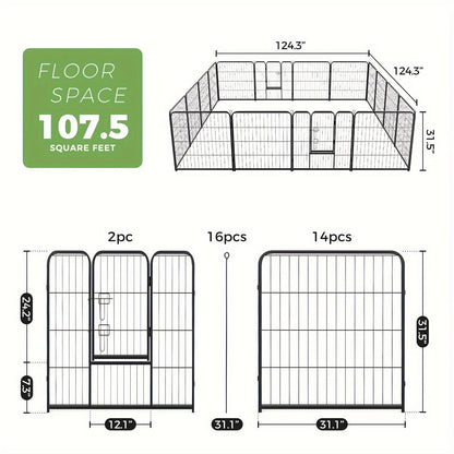 Metal Dog Playpen with Door DIY 8 or 16 Panel Foldable Pet Pen for Small Medium Large Dogs Puppies Easy Assemble Indoor Outdoor Use 24 32 40 Inch Height