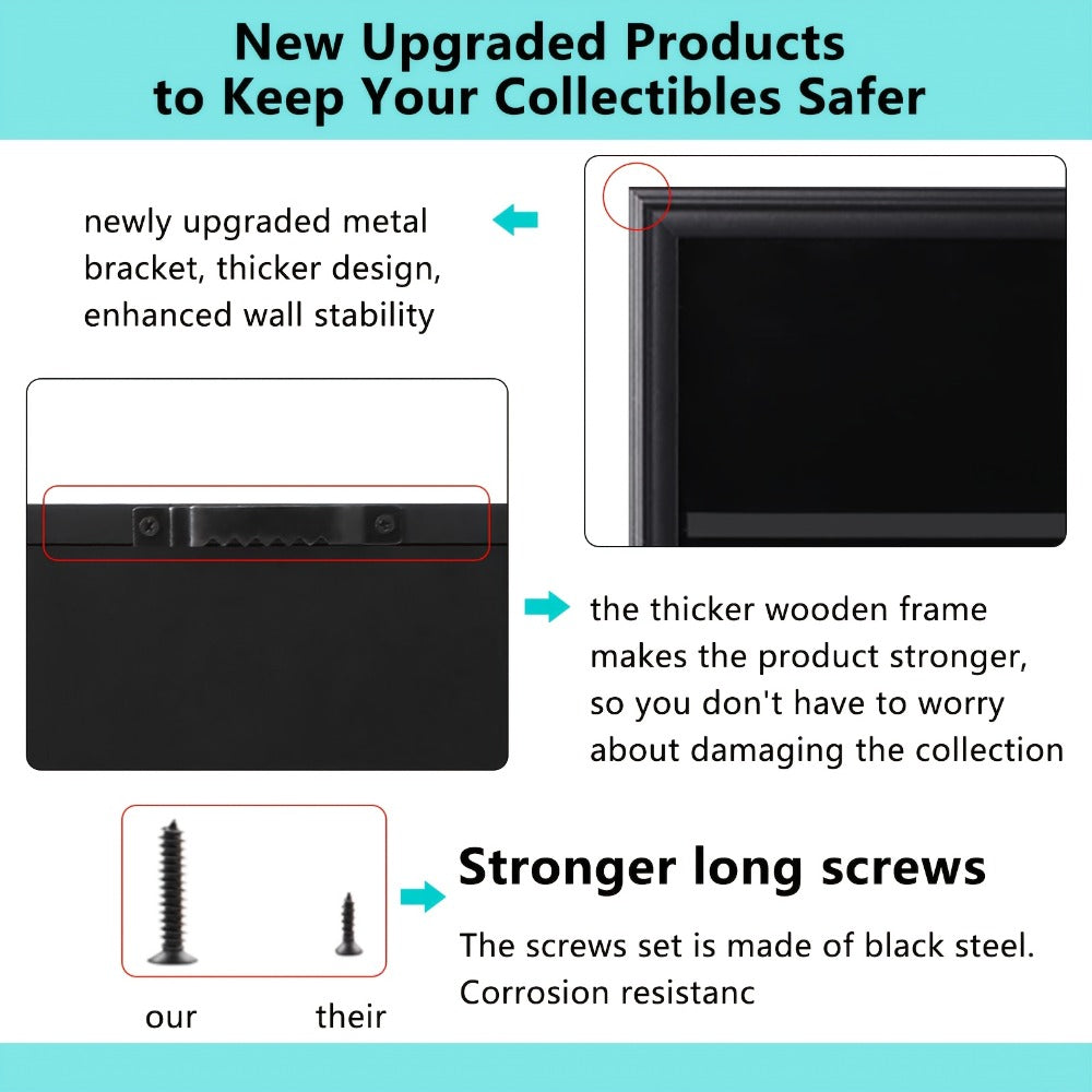 Sports Card Display Case 36 Slots Lockable Wall Frame – UV Protection Acrylic | Baseball Basketball Football Hockey Trading Cards | Black Cabinet Collector Gift