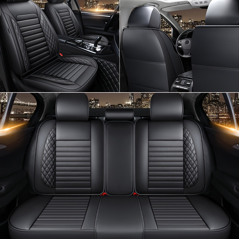 5 Seat Premium Faux Leather Car Seat Cover Full Set Universal Waterproof Front Rear Cushion Protector Interior Decor 4 Season Use for Most Sedan Pickup Trucks Hatchbacks Suv Crossovers