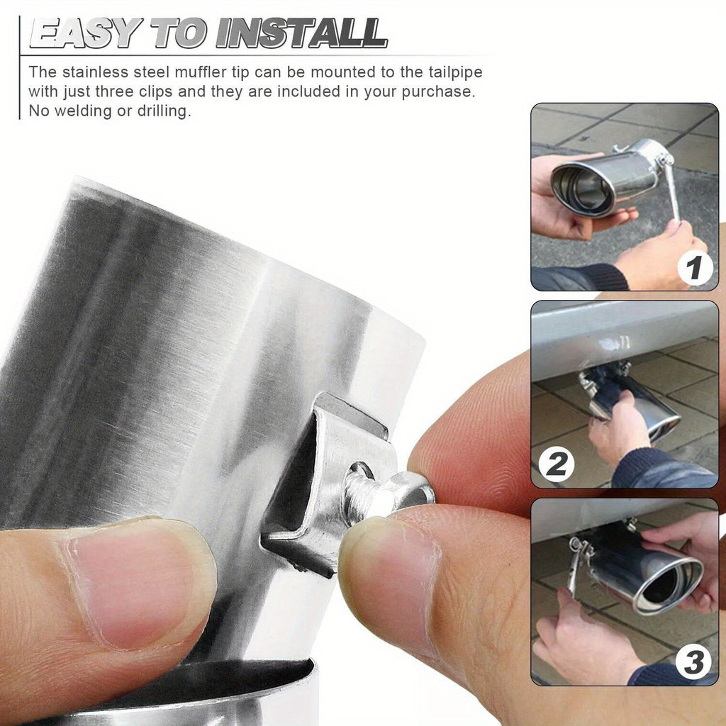 1PC Car Exhaust Tip, Universal Car Exhaust Pipe Modification Tail Throat Tail Pipe For Most Models With Exhaust Pipe Diameter Within 1.5-2.1inch, Steel Exhaust Tips Chrome-Plated Finish Tailpipe (silvery #Straight)