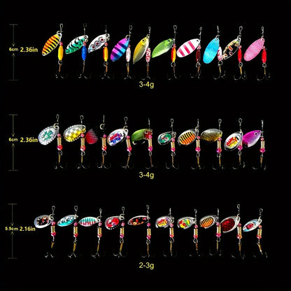 Spinning Sequin Fishing Lures Set 15pcs – Metal Reflective Spinnerbait for Freshwater & Saltwater