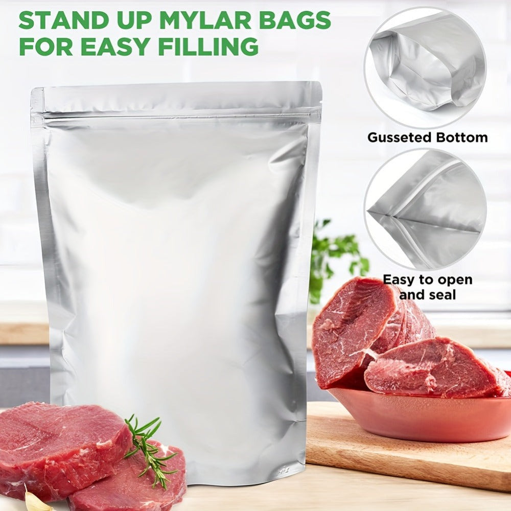 Mylar Bags for Food Storage 1 Gallon 10 Mil Thick – Resealable Zipper & Heat Seal, 40pcs or 100pcs with Label Stickers | Long-Term Food Storage Bags for Dry Goods, Prepping & Pantry Organization