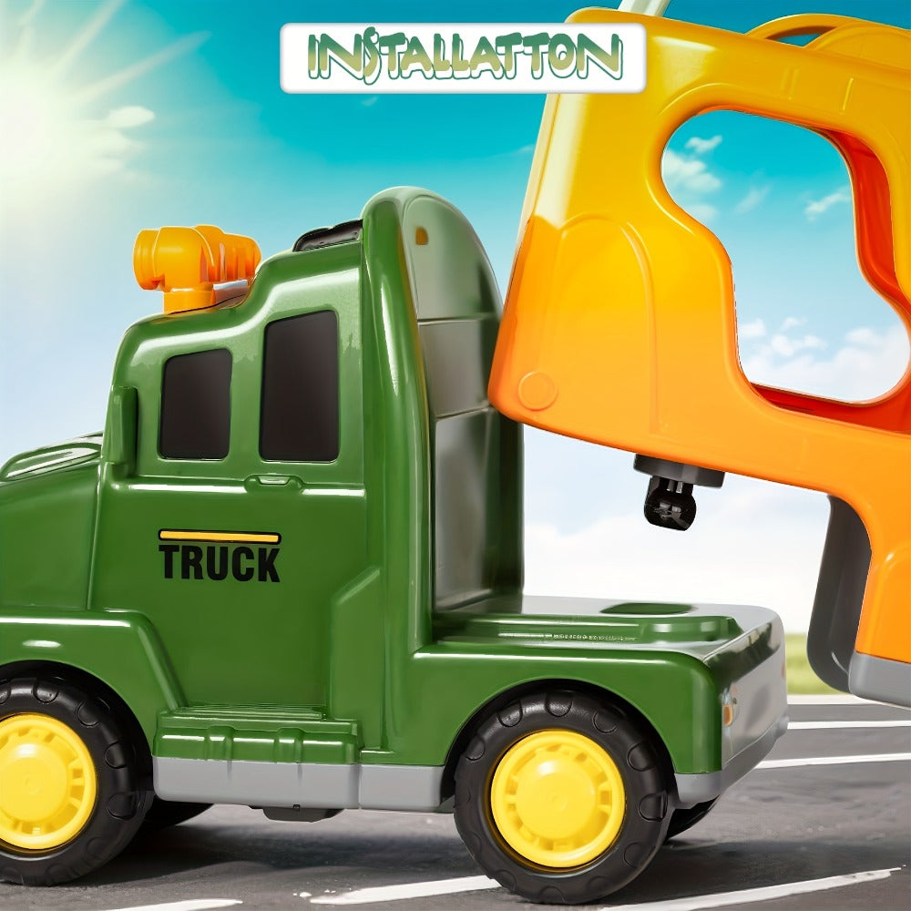 Dinosaur Transport Truck Toy Set with Lights & Sounds – 7-in-1 Dino Carrier with 3 Dinosaur Figures & 3 Monster Cars for Boys Girls Ages 3+, Battery Powered, Birthday Christmas Gift