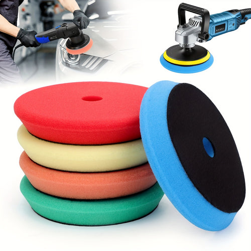 Sponge Rubber Polishing Disc Set, 5pcs 6-Inch Beveled Edge Foam Buffing Pads, Fine Grit Wheel Tools For Automotive Detailing, Car Shine Enhancement And Sanding