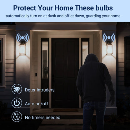 Dusk to Dawn Light Bulbs, A19 E26 Auto On Off Photocell Sensor LED Bulb 9W 60W Equivalent, 5000K Daylight / 2700K Soft White / 2000K Amber Bug Repelling, 800LM Non-Dimmable for Porch Garage Outdoor Indoor