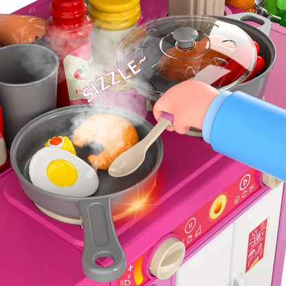Pretend Play Kitchen Playset with Lights & Sounds – Interactive Toy Kitchen Accessories for Toddlers Ages 3+ – Indoor Kids Cooking Set Christmas Birthday Holiday Gift