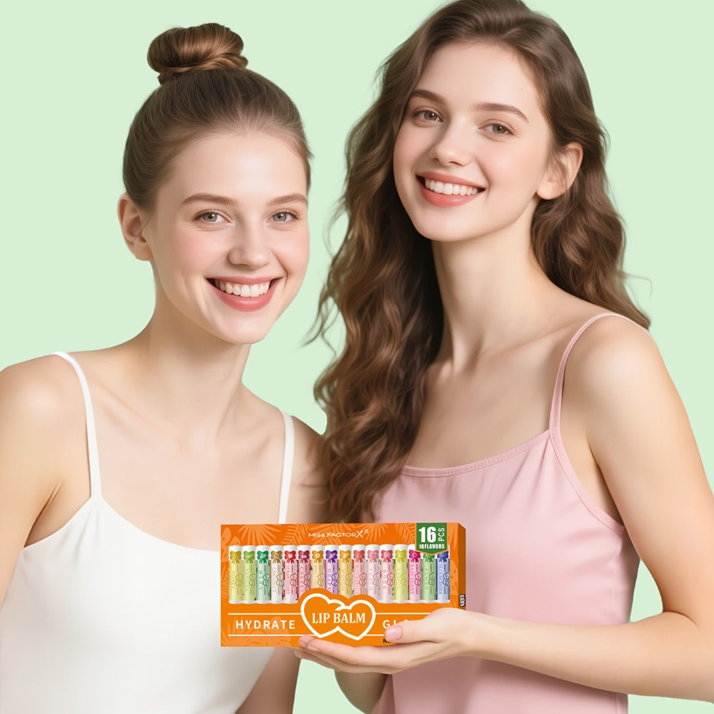 Flavored Lip Balm Set 16 Pack – Assorted Scented Moisturizing Lip Balms for Long-Lasting Hydration & Natural Shine | Bulk Lip Care Kit for Dry Lips | Gift Set for Women, Girls & Teens, All Skin Types