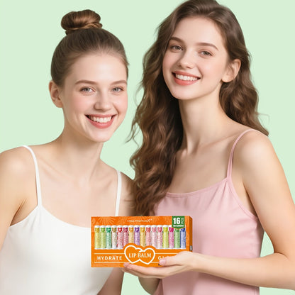 Flavored Lip Balm Set 16 Pack – Assorted Scented Moisturizing Lip Balms for Long-Lasting Hydration & Natural Shine | Bulk Lip Care Kit for Dry Lips | Gift Set for Women, Girls & Teens, All Skin Types