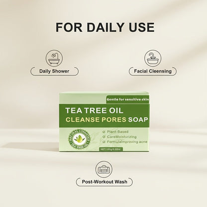Tea Tree Bar Soap 3 Pack Handmade Plant Essence Deep Cleansing Antibacterial - Pore Purifying Natural Fragrance Face Body Wash for Acne Oily Skin All Skin Types
