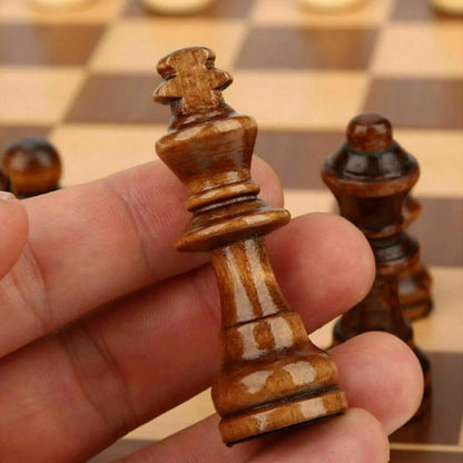 Wooden Folding Chess Set 12 Inch – Handmade Portable Chessboard 30x30cm with Game Pieces, Classic Strategy Board Game for Adults Kids, Home Travel Gift