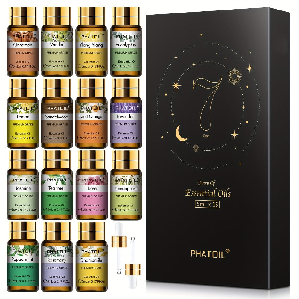 Essential Oil Kit 15pcs – 5ml Aromatherapy Gift Set for Diffuser, Humidifier & Candle Making | Mother's Day, Christmas, Valentine's Day Gift