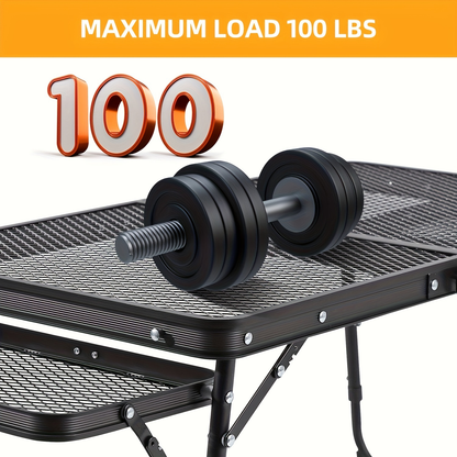 Portable Folding Camping Table with 2 Wingboards & Mesh Top – Height Adjustable Outdoor Grill Side Table for Picnic Barbecue Beach Backpacking, Lightweight Compact Folding Table with Carry Bag