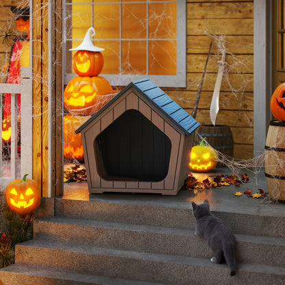 Outdoor Cat House XL Resin Weatherproof Cat Shelter with Raised Floor Indoor Outdoor Small Animal Enclosure Easy Assembly Cat Play Cage 23.43x22.64x22.8 Inch
