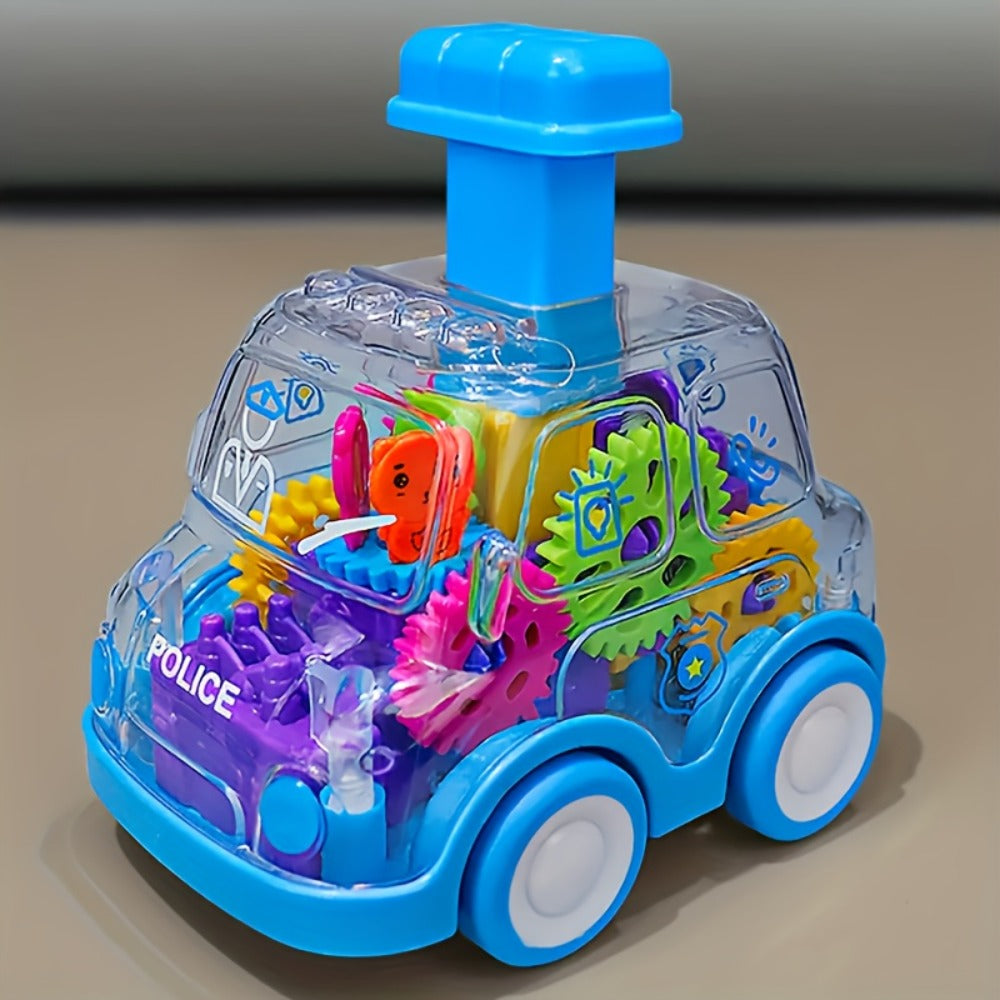 Gear Toy Cars for Toddlers 3-Pack, Transparent Body See-Through Gear Mechanism Push-and-Go Vehicle Set, Red Yellow Blue Police Cars, Educational STEM Toy for Kids Ages 2-6, Birthday Gift for Boys Girls