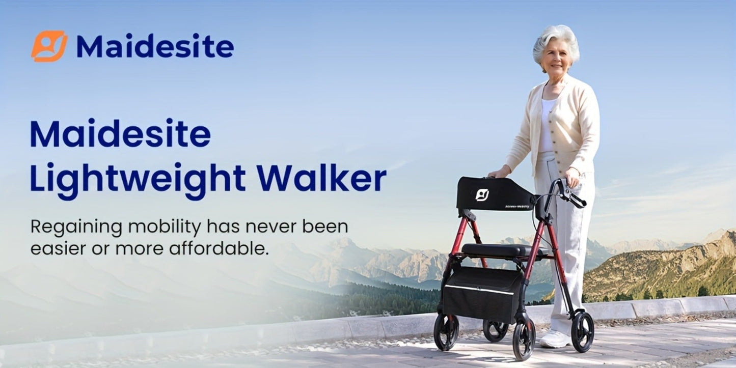 Rollator Walker for Seniors Foldable with 8-Inch Big Wheels, Durable Aluminum All-Terrain Rolling Walker with Ergonomic Backrest & Dual Adjustable Height, Upright Walker Option Available for Elderly