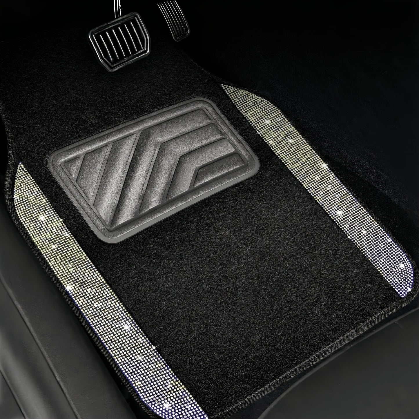 4/8pcs Set for Women Flash Crystal Car Floor Mats Sparkling Durable Waterproof Non-Slip Auto Foot Pads, Fashionable Car Interior Flooring And Carpeting, Easy-To-Clean Auto Interior for Cars, Universal Floor MATS, Christmas Present