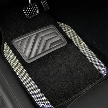 4/8pcs Set for Women Flash Crystal Car Floor Mats Sparkling Durable Waterproof Non-Slip Auto Foot Pads, Fashionable Car Interior Flooring And Carpeting, Easy-To-Clean Auto Interior for Cars, Universal Floor MATS, Christmas Present