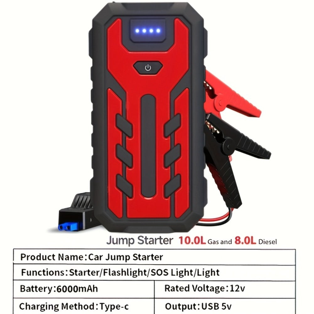 Upgraded 7-in-1 Portable Car Jump Starter – Multifunctional Emergency Battery Booster for 12V Vehicles Up to 2.64gal Gas / 2.38gal Diesel, LED Emergency Light, Available with or without Air Pump
