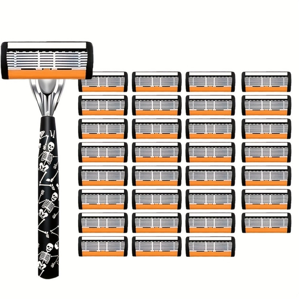 Safety Razor for Men 7-Layer Progressive Blades — Non-Slip Stainless Steel Handle Classic Double Edge Razor for Beard & Mustache Grooming, 1 or 2 Handle + 15–36 Blade Pack Options