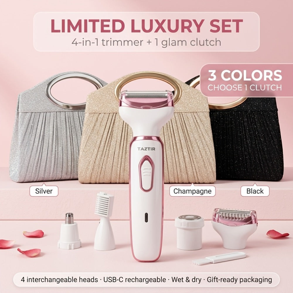Electric Razor for Women 4-in-1 Rechargeable Lady Shaver Grooming Kit - Painless Wet Dry Hair Removal for Face Nose Legs Underarm Bikini Line Portable USB Rechargeable Gift Set