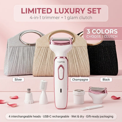 Electric Razor for Women 4-in-1 Rechargeable Lady Shaver Grooming Kit - Painless Wet Dry Hair Removal for Face Nose Legs Underarm Bikini Line Portable USB Rechargeable Gift Set