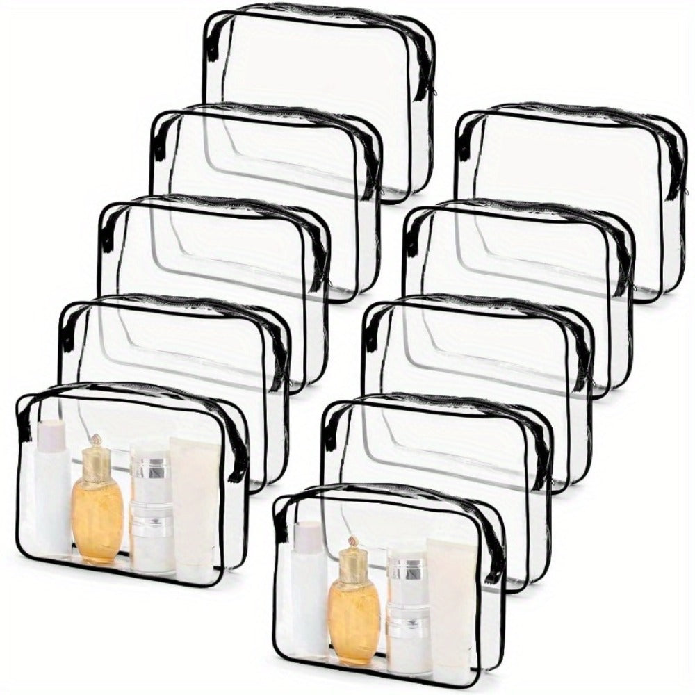 Clear PVC Makeup Bag Set 10 Pcs Transparent Waterproof Cosmetic Bags Reinforced Zipper TSA Approved Travel Toiletry Organizer See-Through Beauty Pouch Black