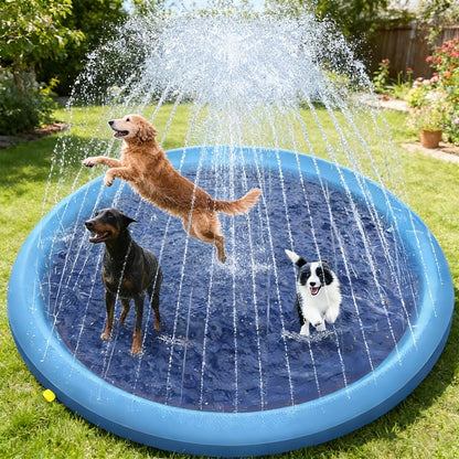 Dog Splash Pad for Large Dogs Extra Thick 0.6mm – Non-Slip Heavy Duty Sprinkler Pool & Cooling Mat for Jumbo & Big Breeds, Outdoor Summer Backyard Water Play Fountain, Pet Cooling Gift