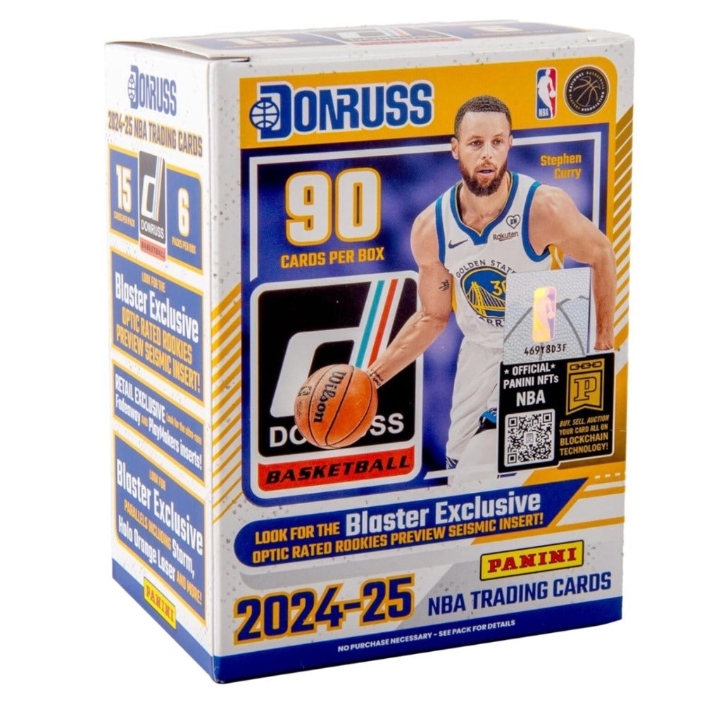 NBA Blaster Box 2024-25 Panini Donruss Basketball – Factory Sealed 6 Packs 90 Cards, Holo Laser Rookies & Inserts, Collector Gift for NBA Fans + 25ct Toploaders