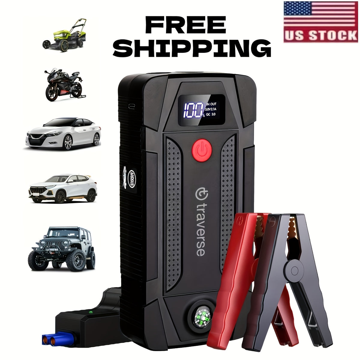 12V Portable Car Jump Starter 800/1000/2000A Peak Battery Booster Jump Box for Car Battery, for 1.59gal Gas & 1.06gal Diesel Cars with Smart Jumper to Prevent Overload Fire, USB Charge Ports & LED Flashlight, 6400mAh Power Bank, Gifts for Driver
