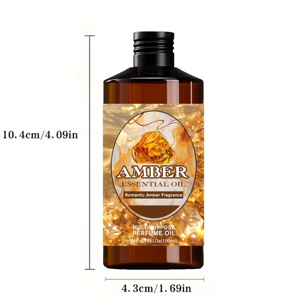 Amber Essential Oil 100ml Pure Romantic Fragrance for Diffuser Aromatherapy – Therapeutic Grade Scented Oil for Relaxation Stress Relief Skin Hair Care Massage Gift for Women Men