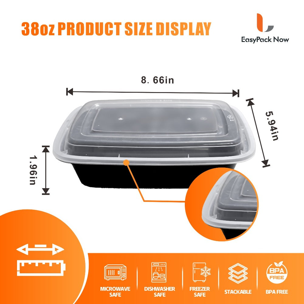 Meal Prep Containers with Lids 50 Pack BPA Free – 32oz & 38oz Stackable Disposable Plastic Food Storage Containers, Microwave Dishwasher Freezer Safe | Restaurant, Catering, Home Kitchen & Lunch Boxes