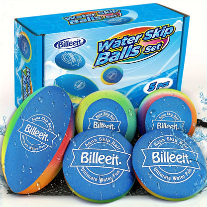 Water Bouncing Balls Set of 5 with Mesh Bag – Colorful Skipping Water Balls for Pool Beach Lake Outdoor Play, Summer Water Toy for Kids Ages 3+ & Adults, Birthday Party Gift