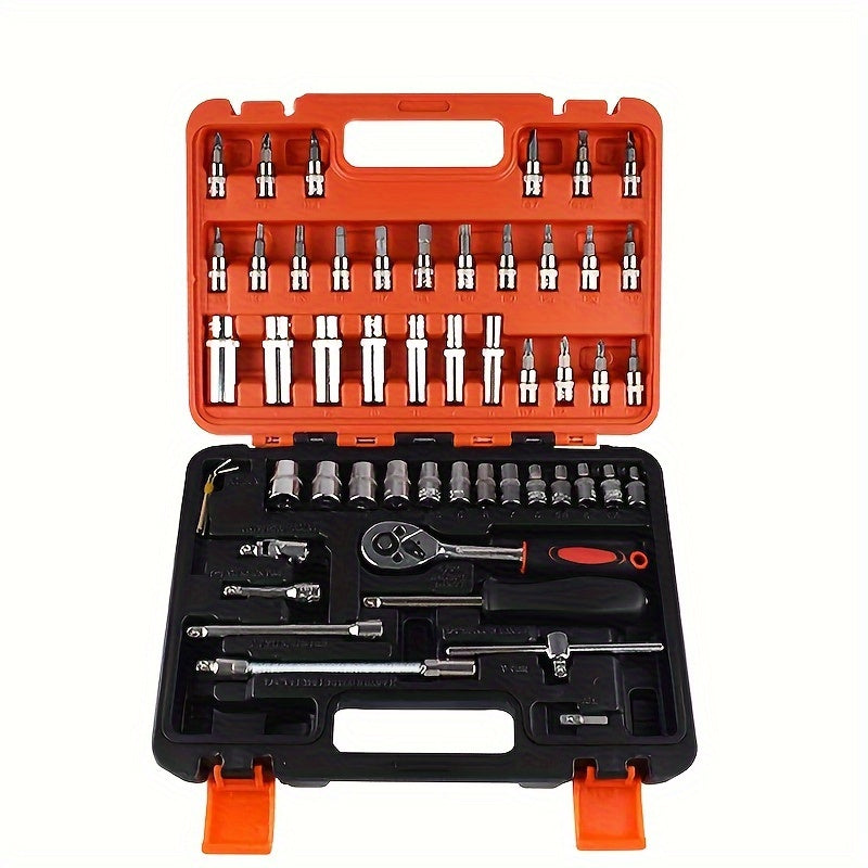 53/82/121/151pcs Heavy Duty Set with Ratchet, Extension Rods & Joints - Adjustable 6-Point Drive Kit Suitable for Automotive, Marine, Motorcycle Repair, Metric (8-22mm) & SAE (1/4"/1/2")