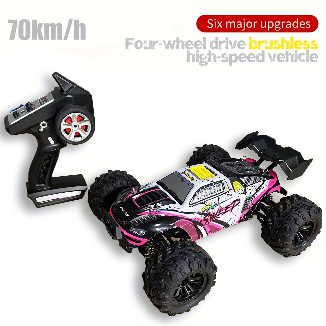 70KM/H High-Speed RC Off-Road Car 1:16 Scale 4WD – 2.4GHz Remote Control Truck with Simulation Structure, All-Terrain Monster Truck for Kids & Adults, Birthday Gift, Red Blue Black