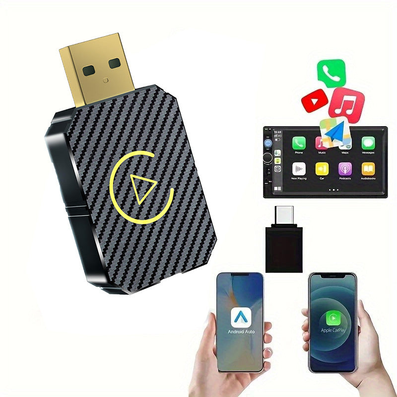 2025 Two-In-One Mini Wireless Carplay And Wireless Android Auto Adapter for Iphone/Android, Carplay Wireless Dongle Plug And Play Low Latency Converts Wired to Wireless Carplay for Cars 2016+, USB/USB-C, Without Battery