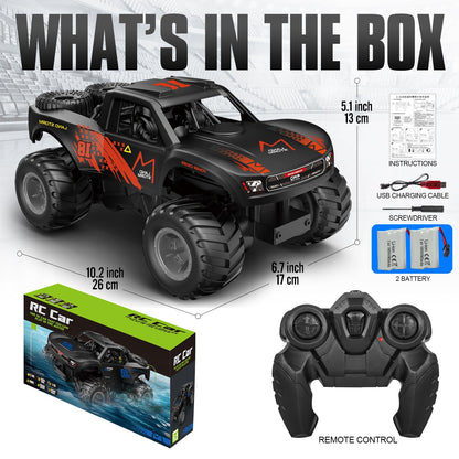 Amphibious RC Car 1:16 Scale 4WD Waterproof Land & Water Remote Control Monster Truck – 2 Rechargeable Batteries, All-Terrain RC Truck for Boys Kids Ages 4+, Birthday Christmas Gift