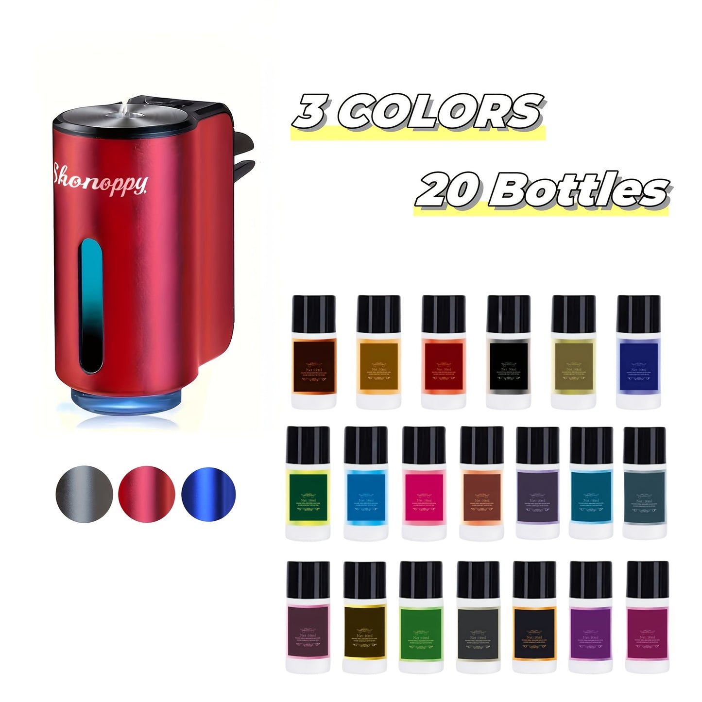 (Accessory 3/10/20 Bottles 0.34oz Essential Oils Sold Separately)Smart Car Air Freshener Aroma Diffuser with 3/6/10/20pcs Essential Oils, Premium Quality, Compact Design, for Car Experience