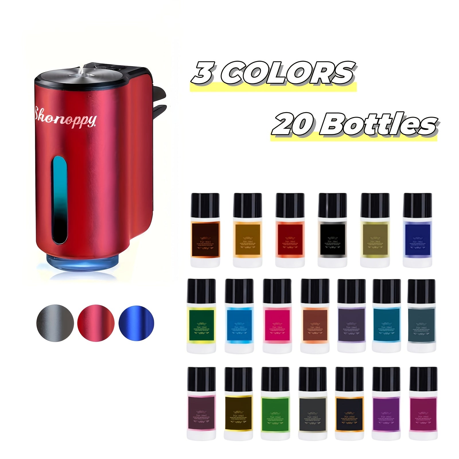 (Accessory 3/10/20 Bottles 0.34oz Essential Oils Sold Separately)Smart Car Air Freshener Aroma Diffuser with 3/6/10/20pcs Essential Oils, Premium Quality, Compact Design, for Car Experience